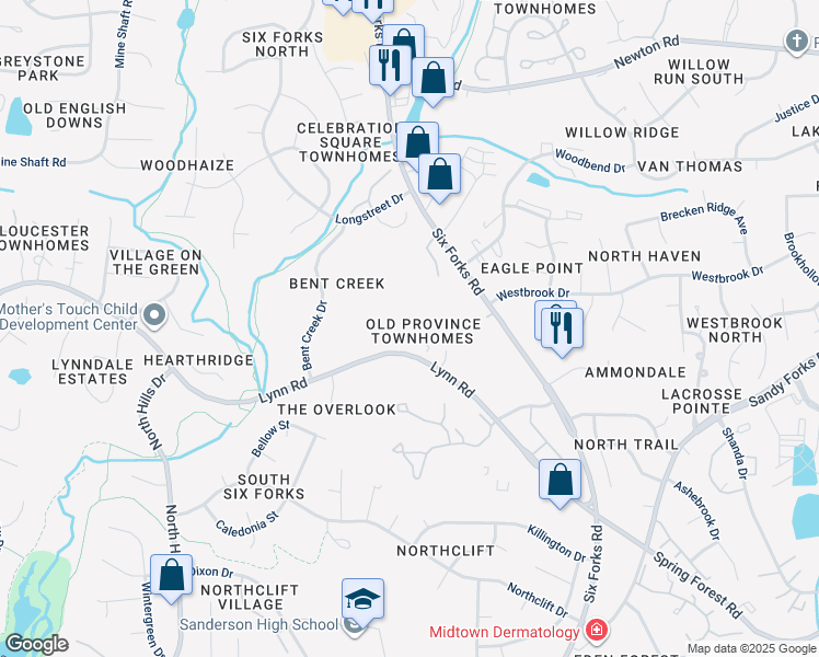map of restaurants, bars, coffee shops, grocery stores, and more near 6725 Olde Province Court in Raleigh