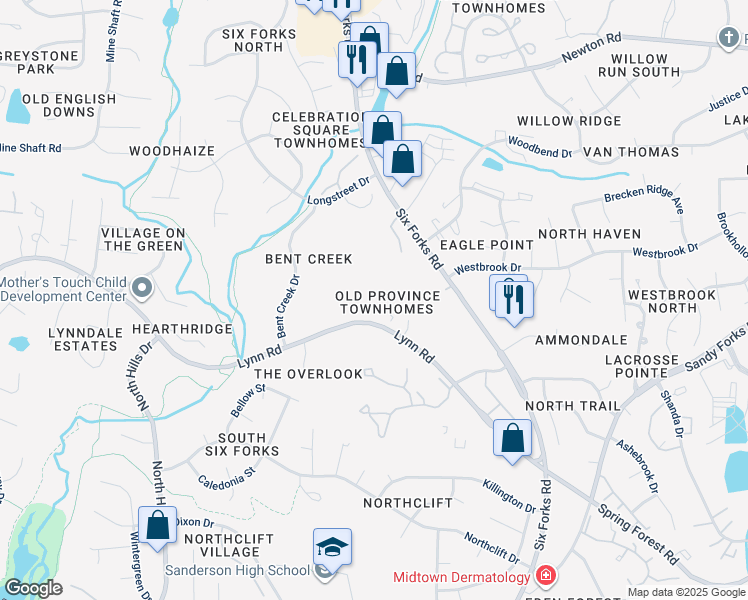 map of restaurants, bars, coffee shops, grocery stores, and more near 6725 Olde Province Court in Raleigh
