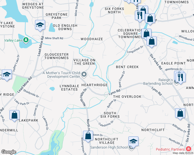 map of restaurants, bars, coffee shops, grocery stores, and more near 1110 Villa Green Court in Raleigh