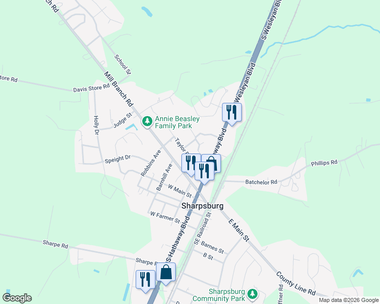 map of restaurants, bars, coffee shops, grocery stores, and more near 412 Taylor Dr in Rocky Mt