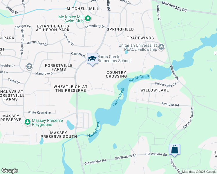 map of restaurants, bars, coffee shops, grocery stores, and more near 3717 Old Country Lane in Raleigh