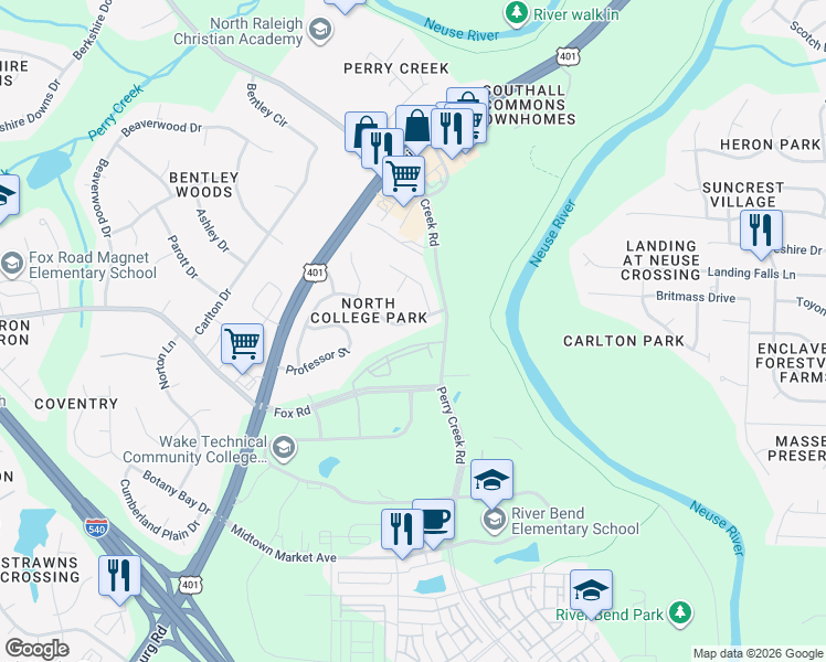 map of restaurants, bars, coffee shops, grocery stores, and more near 6708 Virgilia Court in Raleigh