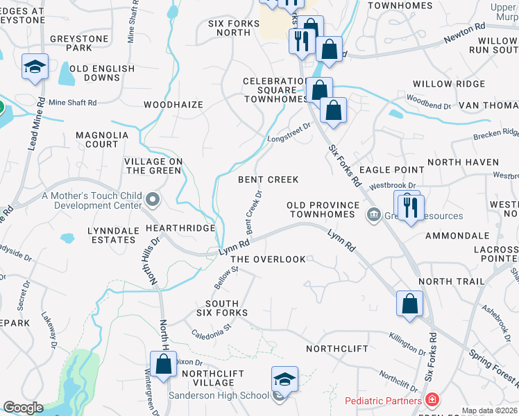 map of restaurants, bars, coffee shops, grocery stores, and more near 6512 Hearthstone Drive in Raleigh