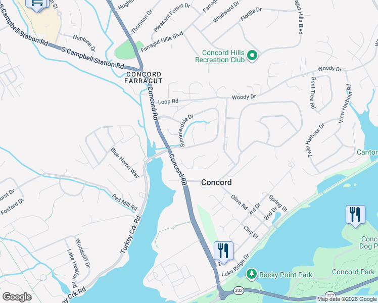 map of restaurants, bars, coffee shops, grocery stores, and more near 804 Summerdale Drive in Knoxville