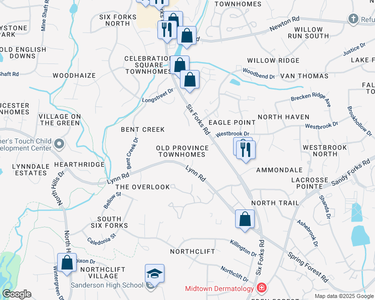 map of restaurants, bars, coffee shops, grocery stores, and more near 6734 Olde Province Court in Raleigh