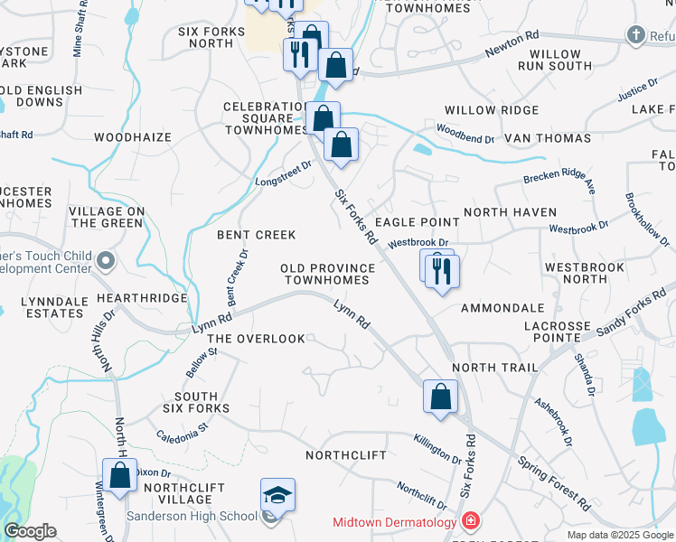 map of restaurants, bars, coffee shops, grocery stores, and more near 6734 Olde Province Court in Raleigh