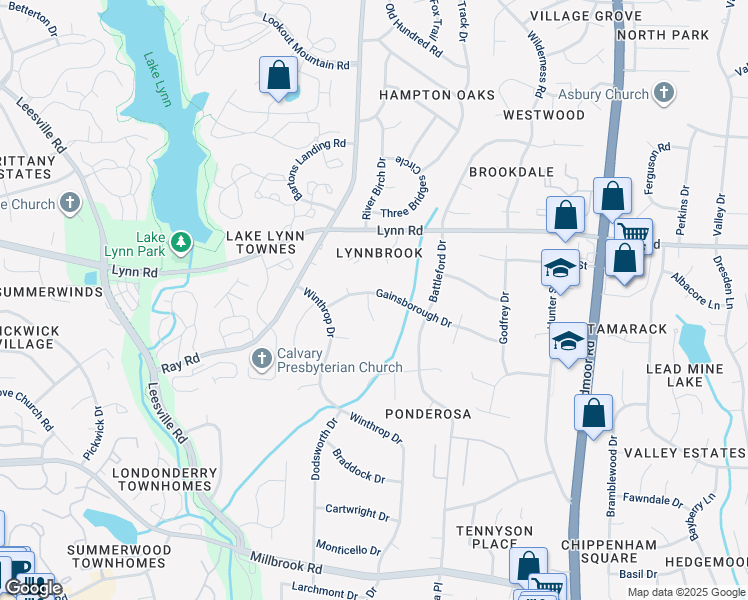 map of restaurants, bars, coffee shops, grocery stores, and more near 6325 Gainsborough Drive in Raleigh