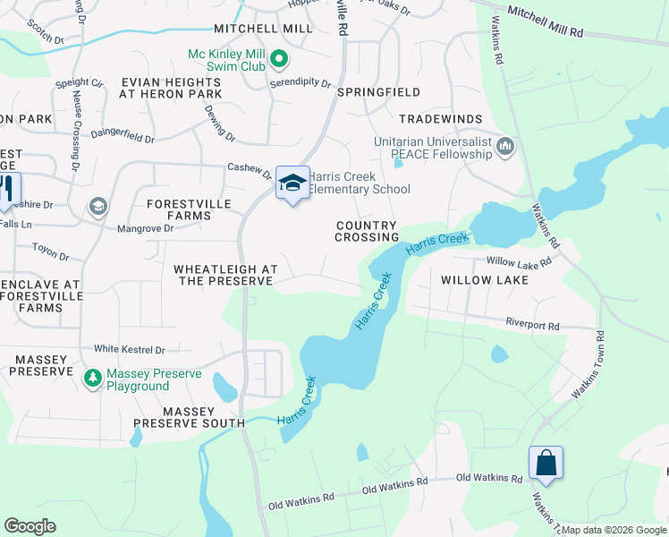 map of restaurants, bars, coffee shops, grocery stores, and more near 3717 Old Country Lane in Raleigh