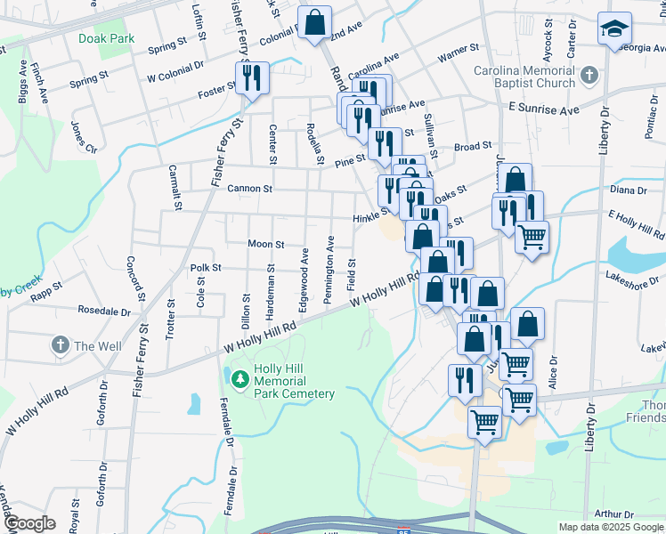 map of restaurants, bars, coffee shops, grocery stores, and more near 607 Pennington Avenue in Thomasville