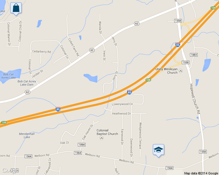 map of restaurants, bars, coffee shops, grocery stores, and more near 4374 Jerry St in Trinity