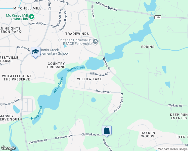 map of restaurants, bars, coffee shops, grocery stores, and more near 4312 Willow Lake Road in Raleigh