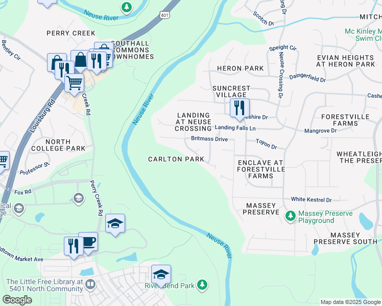 map of restaurants, bars, coffee shops, grocery stores, and more near 3707 Landshire View Lane in Raleigh