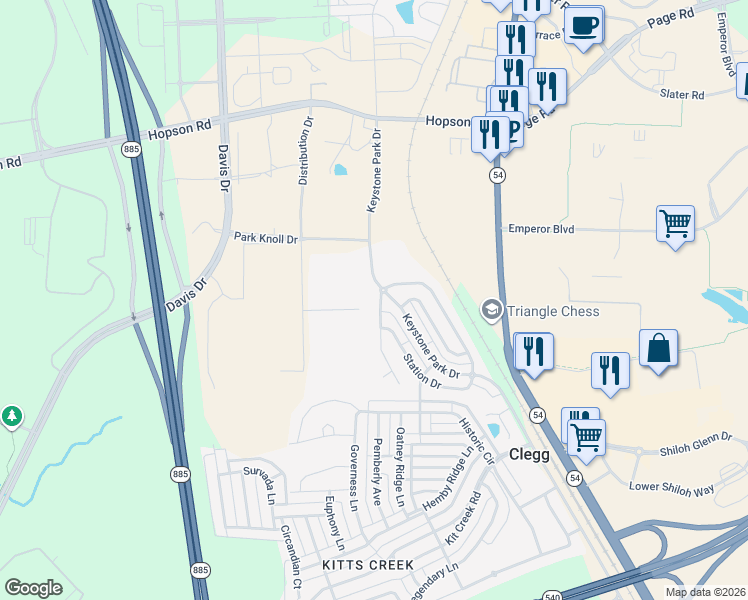 map of restaurants, bars, coffee shops, grocery stores, and more near 102 Mainline Station in Morrisville