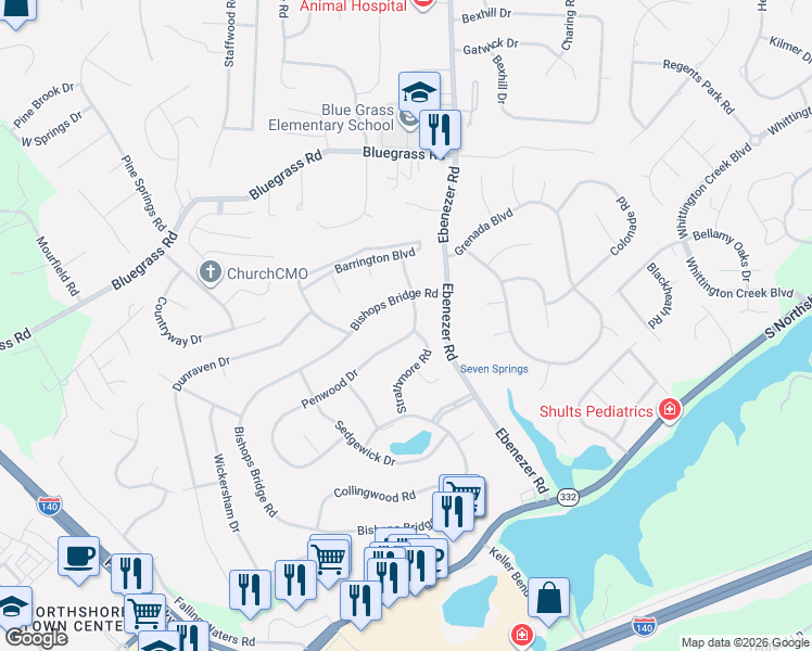map of restaurants, bars, coffee shops, grocery stores, and more near 1716 Penwood Drive in Knoxville