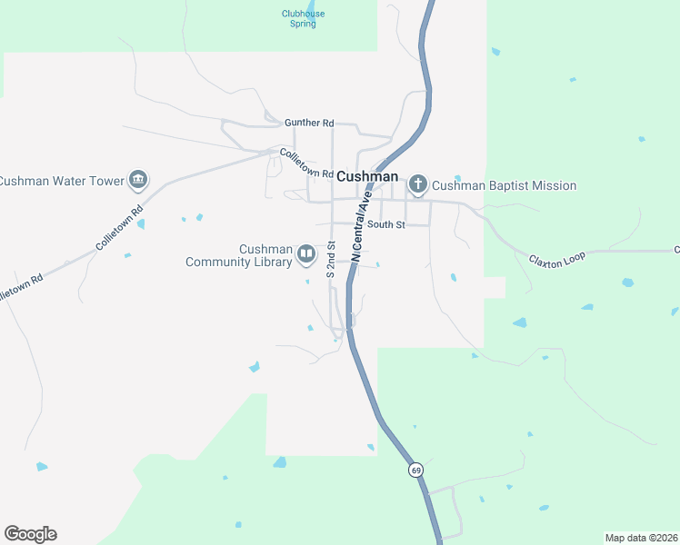 map of restaurants, bars, coffee shops, grocery stores, and more near 102 Cush Street in Batesville