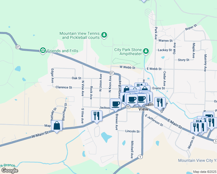 map of restaurants, bars, coffee shops, grocery stores, and more near 302 North Knox Avenue in Mountain View