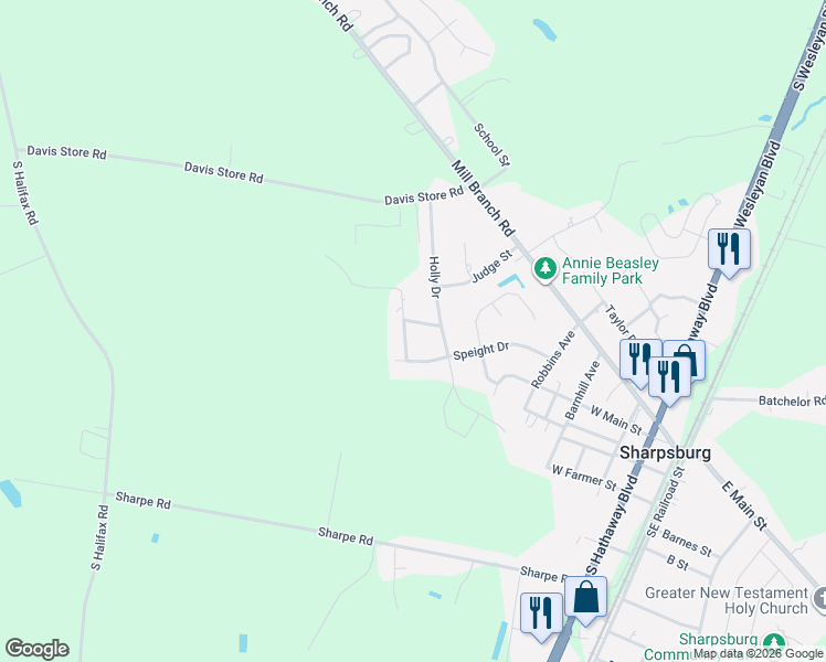 map of restaurants, bars, coffee shops, grocery stores, and more near 212 Oak Forest Drive Northwest in Rocky Mount