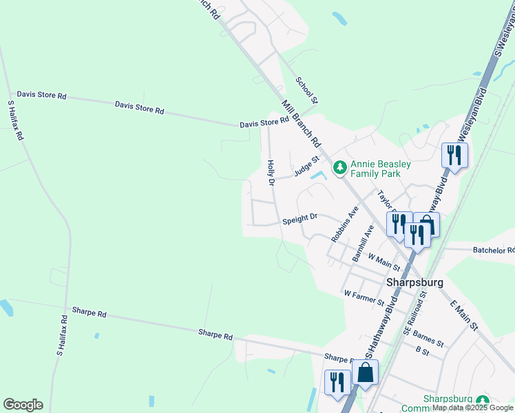 map of restaurants, bars, coffee shops, grocery stores, and more near 209 Oak Forest Drive Northwest in Rocky Mount