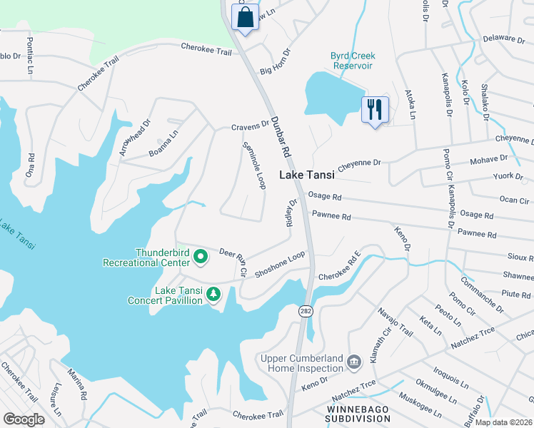 map of restaurants, bars, coffee shops, grocery stores, and more near 3111 Seminole Loop in Crossville