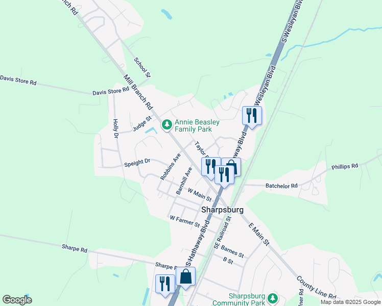 map of restaurants, bars, coffee shops, grocery stores, and more near 504 Mill Branch Road in Rocky Mount