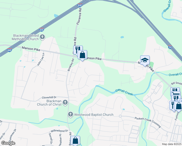 map of restaurants, bars, coffee shops, grocery stores, and more near 4646 Hammock Court in Murfreesboro