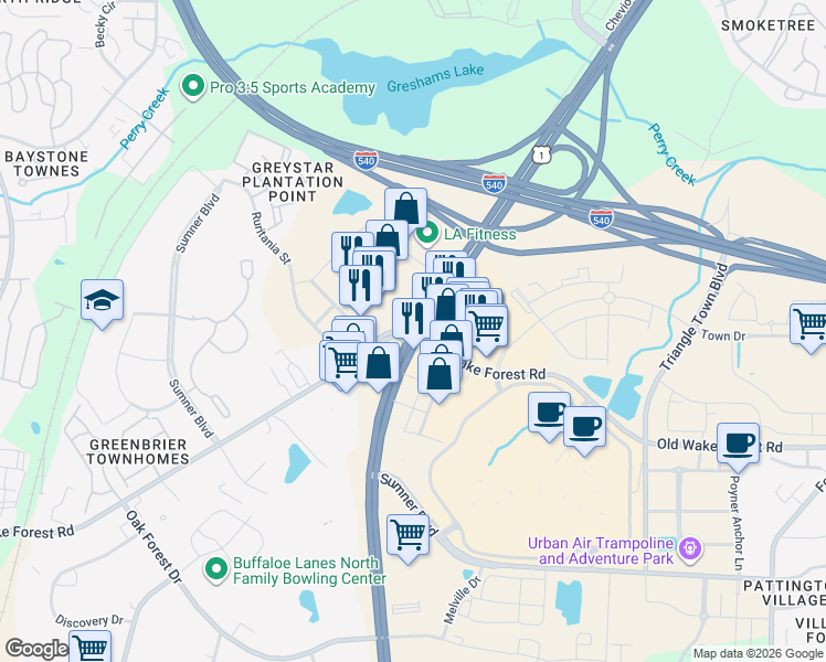 map of restaurants, bars, coffee shops, grocery stores, and more near Capital Boulevard in Raleigh