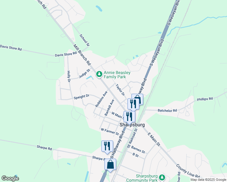 map of restaurants, bars, coffee shops, grocery stores, and more near 504 Mill Branch Road in Rocky Mount