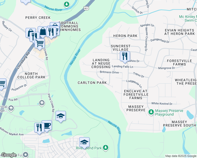 map of restaurants, bars, coffee shops, grocery stores, and more near 3731 Landshire View Lane in Raleigh