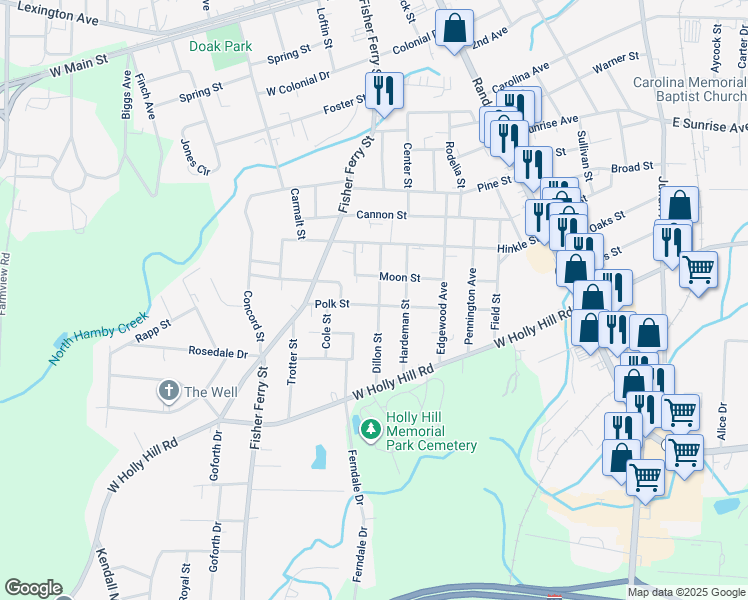 map of restaurants, bars, coffee shops, grocery stores, and more near 610 Dillon Street in Thomasville