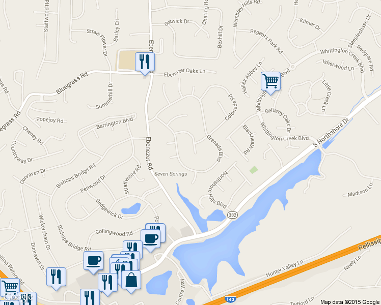 map of restaurants, bars, coffee shops, grocery stores, and more near 1725 Capistrano Drive in Knoxville