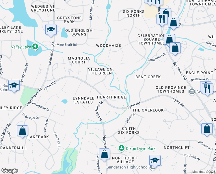 map of restaurants, bars, coffee shops, grocery stores, and more near 1132 Villa Green Court in Raleigh