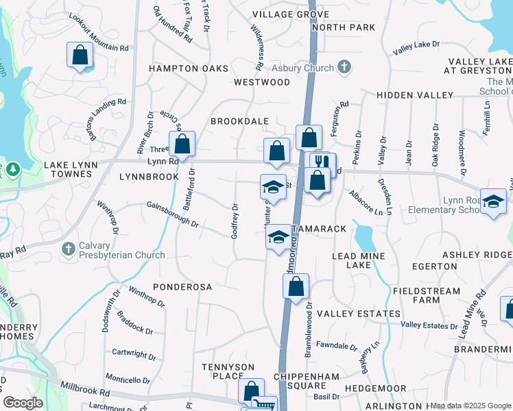 map of restaurants, bars, coffee shops, grocery stores, and more near 6219 Hunter Street in Raleigh