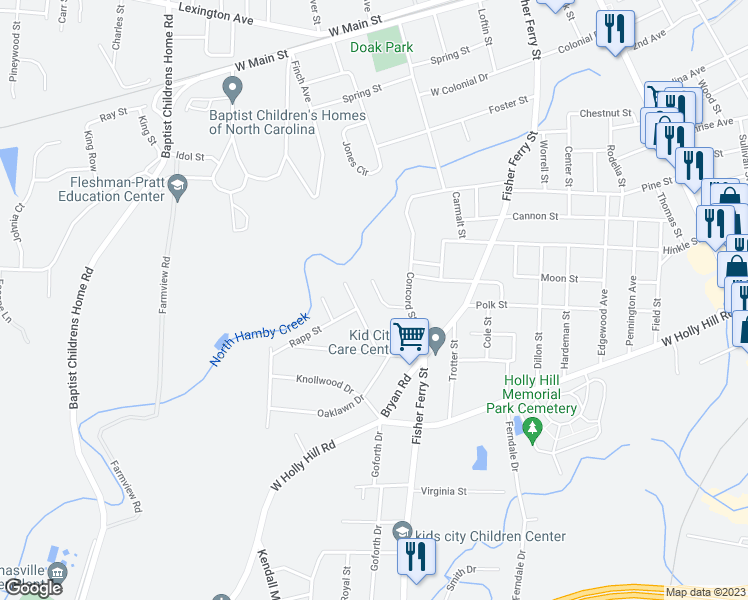 map of restaurants, bars, coffee shops, grocery stores, and more near 109 Parkdale Drive in Thomasville