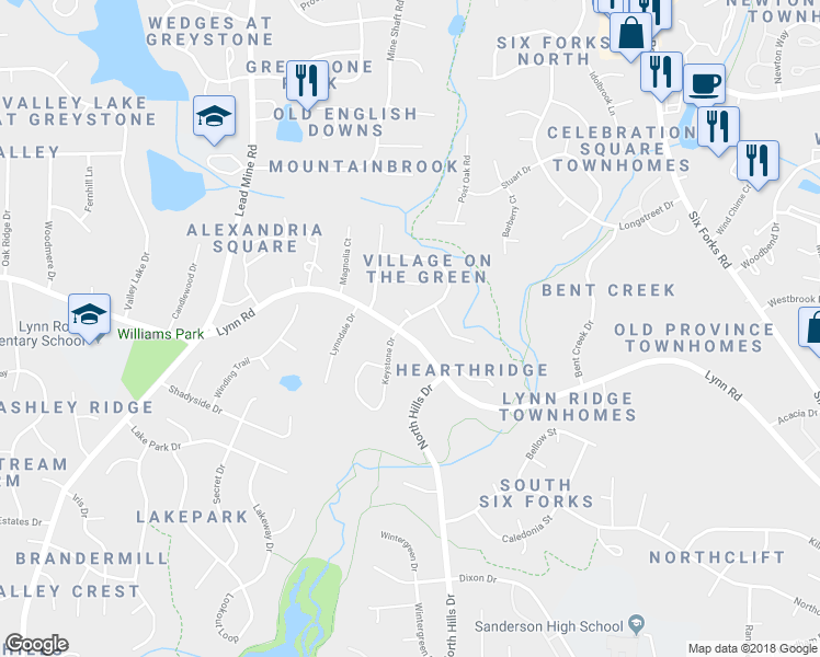 map of restaurants, bars, coffee shops, grocery stores, and more near 7100 Shellburne Drive in Raleigh