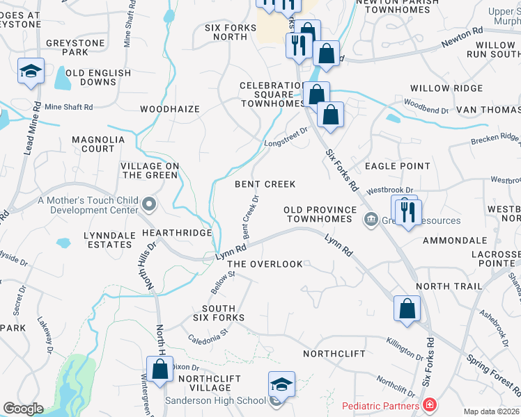 map of restaurants, bars, coffee shops, grocery stores, and more near 6512 Hearthstone Drive in Raleigh