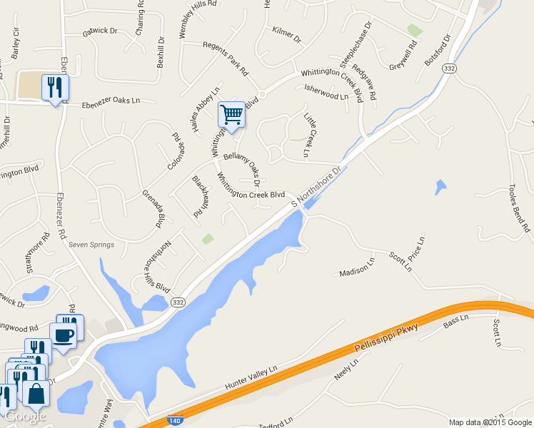 map of restaurants, bars, coffee shops, grocery stores, and more near 1911 Dobson Park Lane in Knoxville