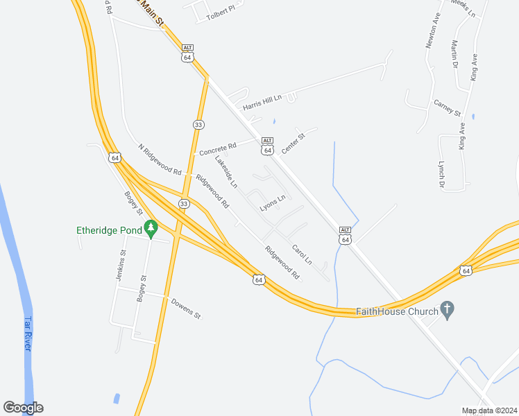 map of restaurants, bars, coffee shops, grocery stores, and more near 259 Lakeside Lane in Tarboro