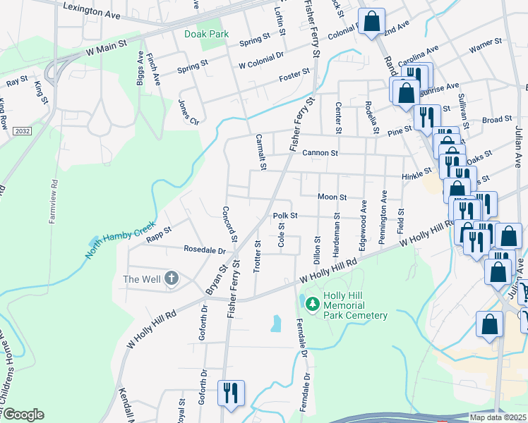 map of restaurants, bars, coffee shops, grocery stores, and more near 604 Fisher Ferry Street in Thomasville