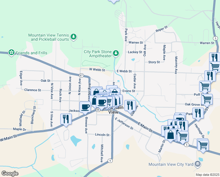 map of restaurants, bars, coffee shops, grocery stores, and more near 400 Peabody Avenue in Mountain View