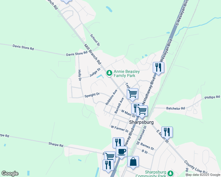 map of restaurants, bars, coffee shops, grocery stores, and more near 156 Kentucky Avenue in Rocky Mount