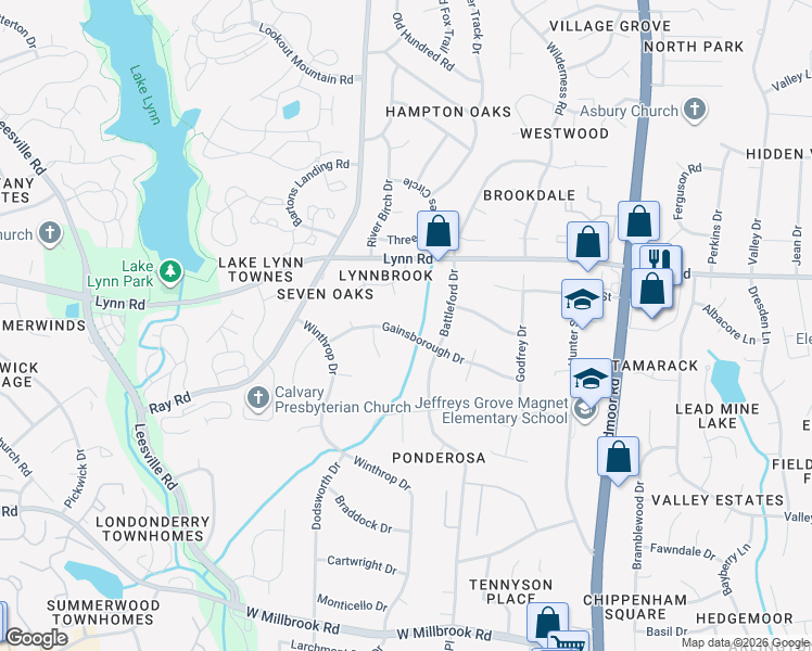 map of restaurants, bars, coffee shops, grocery stores, and more near 6312 Gainsborough Drive in Raleigh