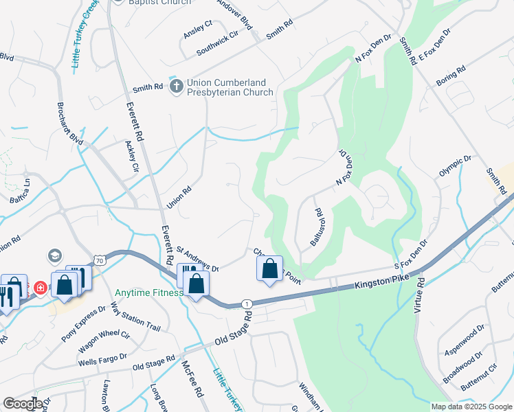 map of restaurants, bars, coffee shops, grocery stores, and more near 209 Saint Andrews Drive in Knoxville