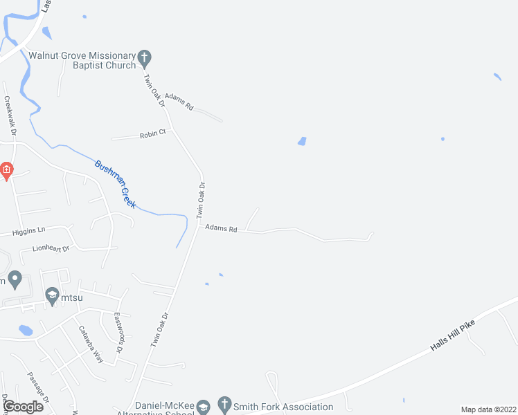 map of restaurants, bars, coffee shops, grocery stores, and more near Adams Road in Murfreesboro