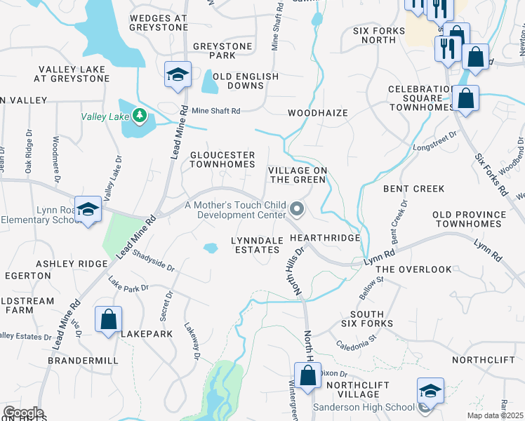 map of restaurants, bars, coffee shops, grocery stores, and more near 1205 Lynn Road in Raleigh