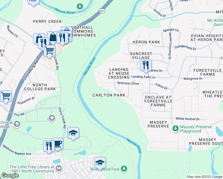 map of restaurants, bars, coffee shops, grocery stores, and more near 3731 Landshire View Lane in Raleigh