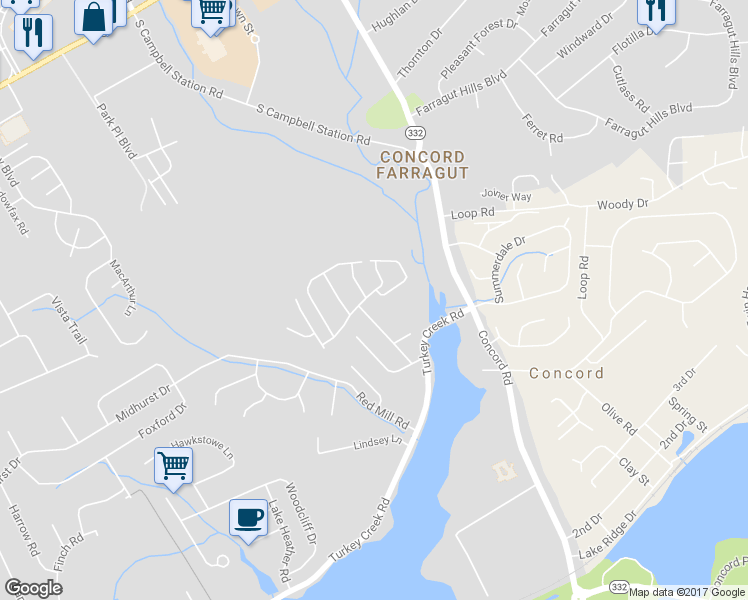 map of restaurants, bars, coffee shops, grocery stores, and more near 11104 Nautical Drive in Knoxville