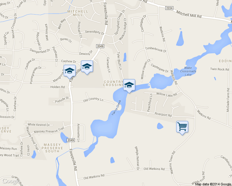 map of restaurants, bars, coffee shops, grocery stores, and more near 3300 Cartway Lane in Raleigh