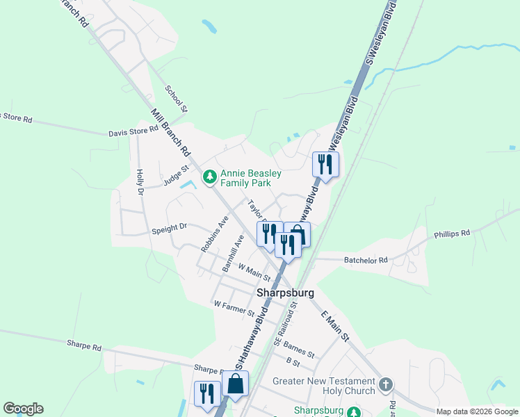 map of restaurants, bars, coffee shops, grocery stores, and more near 412 Taylor Dr in Rocky Mt