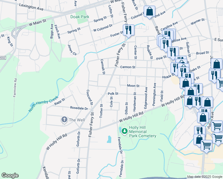 map of restaurants, bars, coffee shops, grocery stores, and more near 318 Polk Street in Thomasville