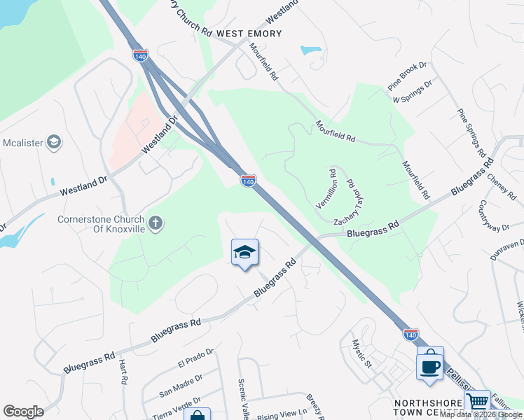 map of restaurants, bars, coffee shops, grocery stores, and more near 1405 Autumn Ridge Drive in Knoxville